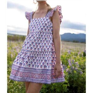 NEW OLIPHANT Smocked Square Neck Mini In Periwinkle In Blue Medium